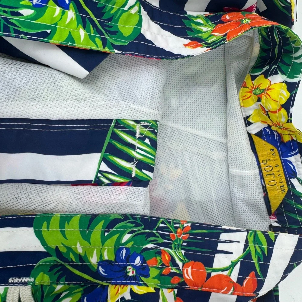 Polo Ralph Lauren Mens Tropical Floral Striped Swim Trunks Navy White Size‎ 38